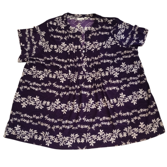 croft & barrow Tops - Croft & Barrow Shirt Womens 2X Plus White Purple Top Blouse Floral Casual Ladies